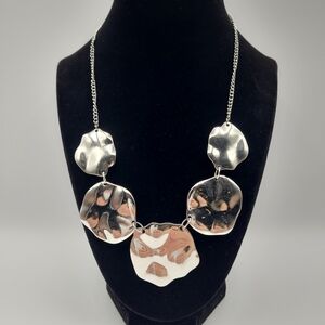 Silver Statement Necklace Hammered Disc Bib Modern Minimalist